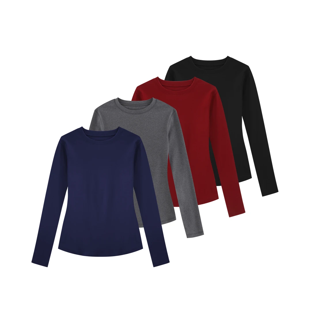 新长袖小蛮腰显瘦出型弹力T恤极简圆领正肩