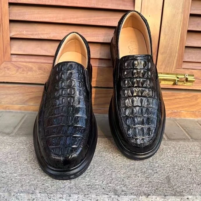 鳄鱼皮男神百搭皮鞋潮流单鞋一脚蹬防滑休闲简约真皮高档皮鞋