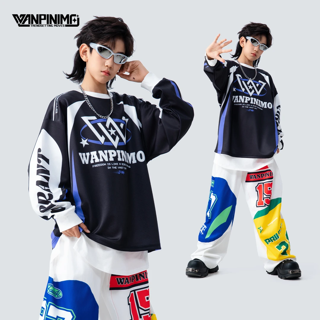 顽皮尼莫童装少儿嘻哈街舞儿童潮服宽松hiphop潮牌演出服Z2634