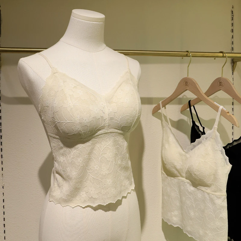 2025早春法式蕾丝轻薄吊带背心女一片式胸垫美背内搭文胸一体吊带