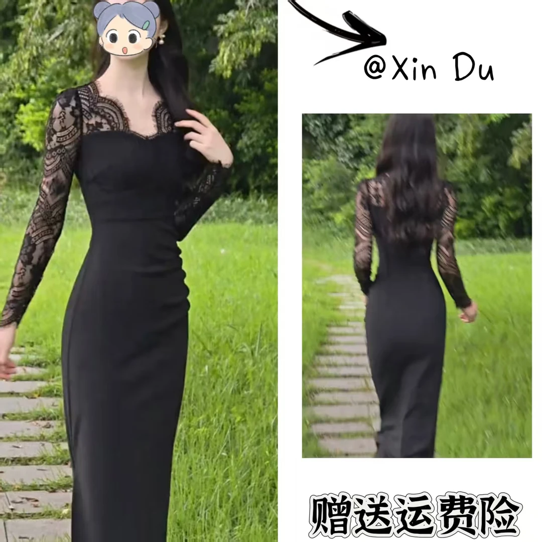 2025秋季新款时尚显瘦气质女士网红洋气连衣裙百搭款D22297