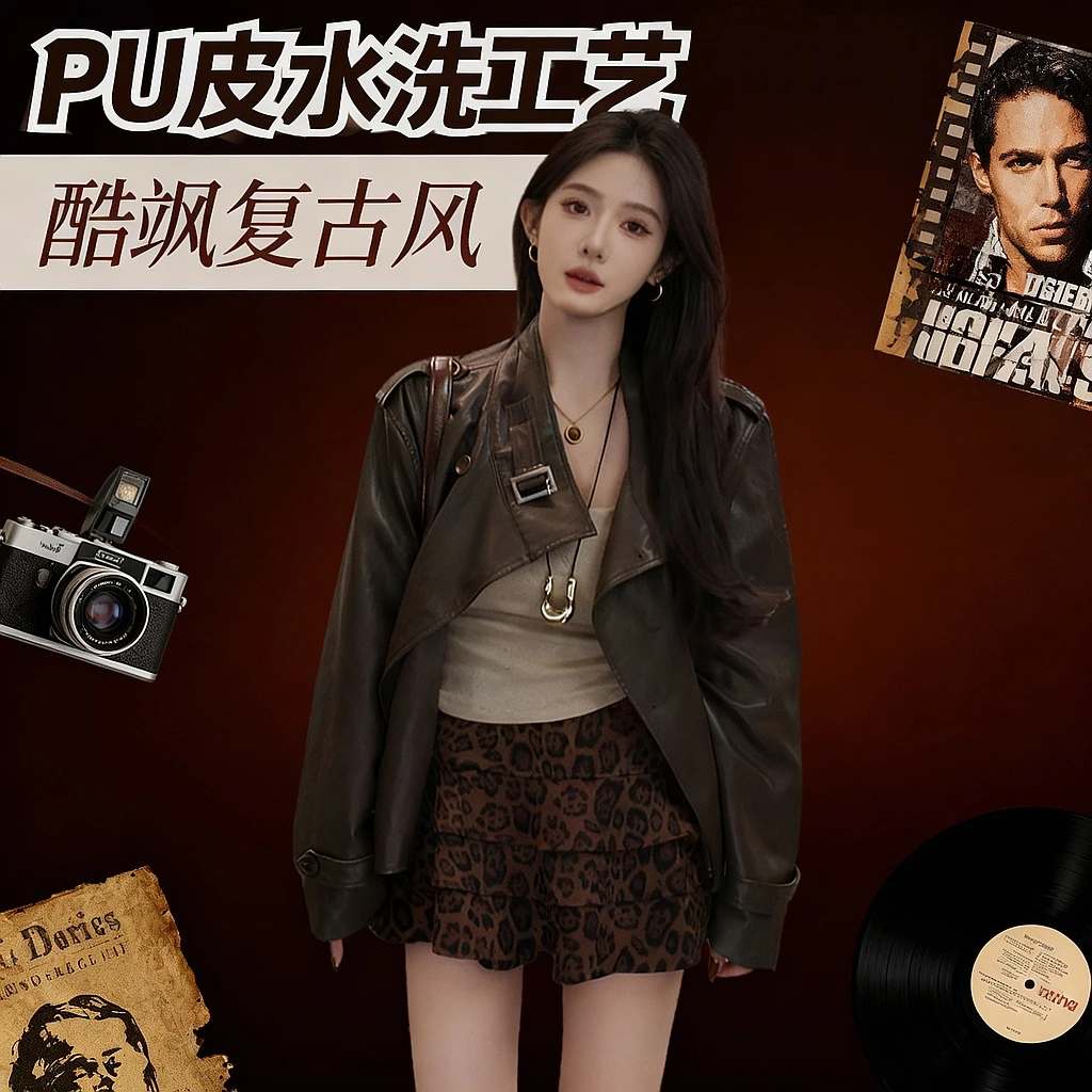 小皮衣外套女短款2025春秋新款小个子立领气质酷飒风复古PU皮夹克