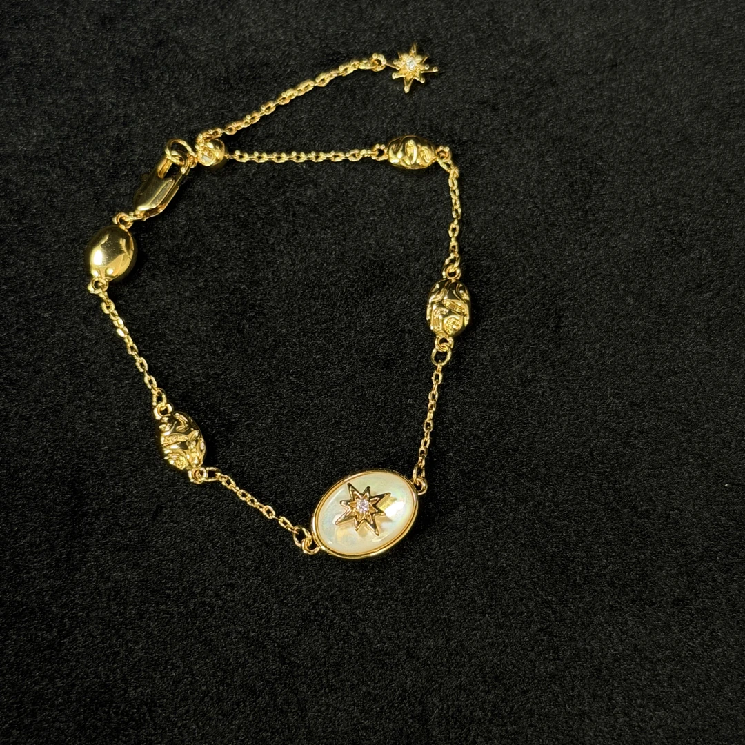 合金锆石手链 合金复古八芒星贝母锆石手链