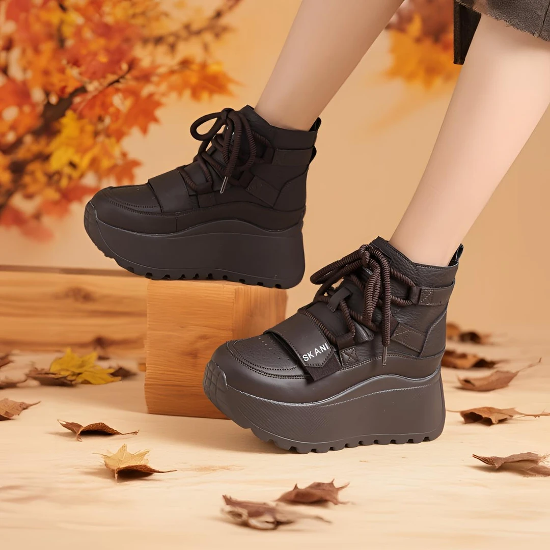 高帮内增高鞋女2026秋冬新款时尚厚底系带百搭单里加绒休闲运动