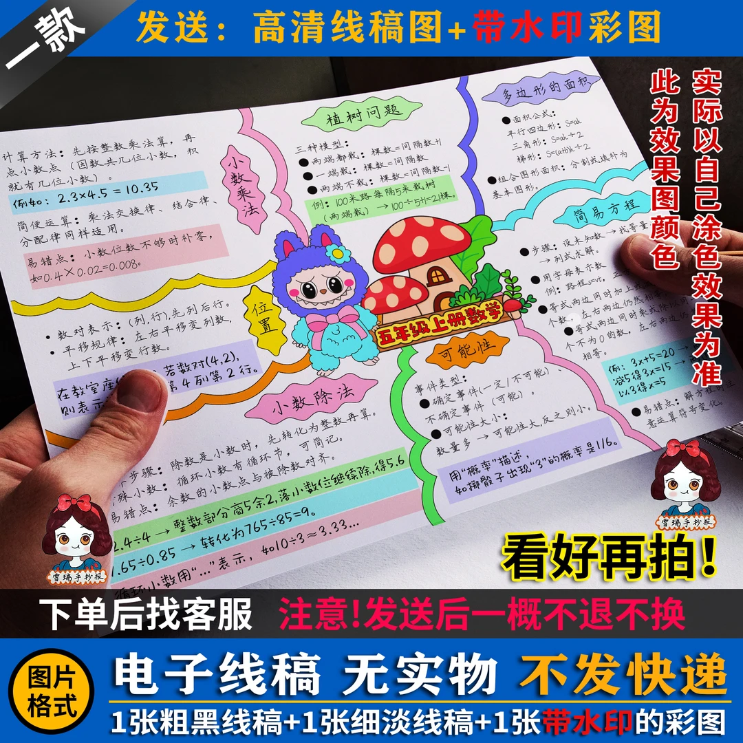 电子线稿可打印 数学手抄报五年级数学上册线稿