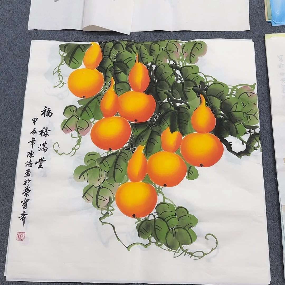 国画尺寸70X70手绘作品 