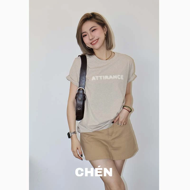 【马赛克】晨总自制休闲美式字母印花圆领显瘦通勤短袖T恤女