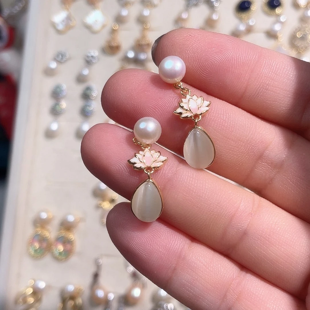 合金淡水珍珠耳饰