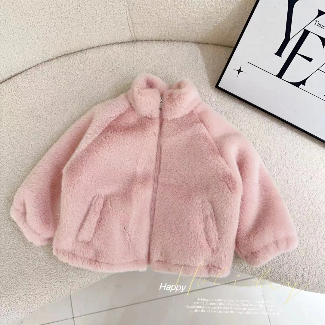 汤圆家童装2025新款纯色立领厚绒毛毛外套 XA-634