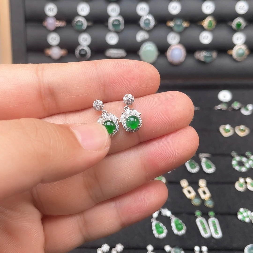 翡翠银S925镶嵌耳饰芳**”Oooooooo