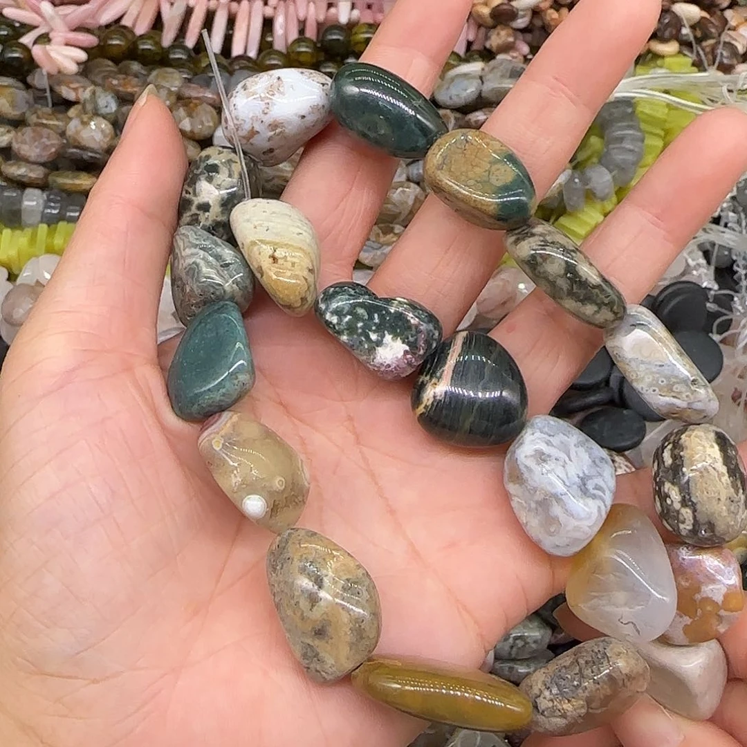 玛瑙/玉髓合金珠宝半成品海洋碧玉一条圆不定12-15mm