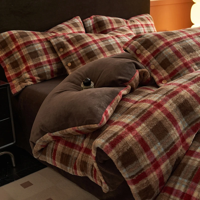 三四件套牛奶绒加厚加绒床上用品被套床单家纺冬季主卧床笠款被罩