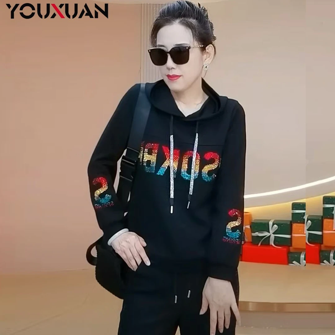 秋季新款百搭韩版上衣时尚休闲宽松长袖女士连帽卫衣85208