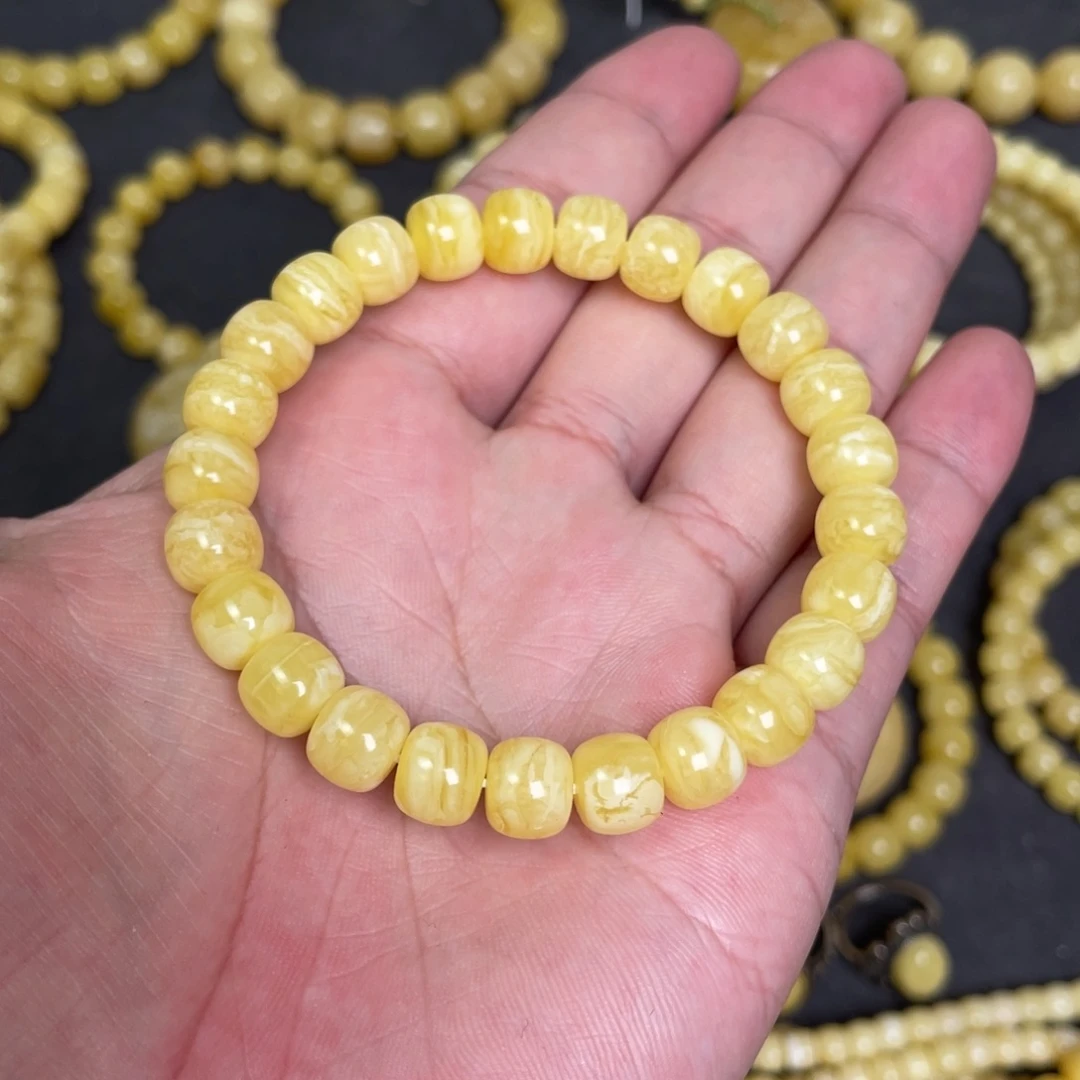 蜜蜡未镶嵌裸石虎皮纹千层雪蜜蜡手串9mm