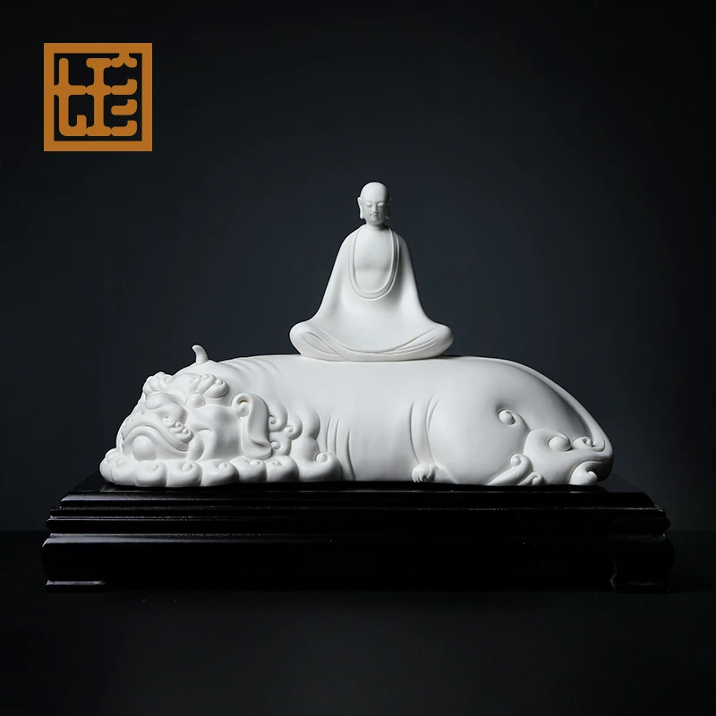 陶瓷摆件白瓷创意《坐谛听地/手工藏/王宝相瓷像》地/藏玄关工艺品