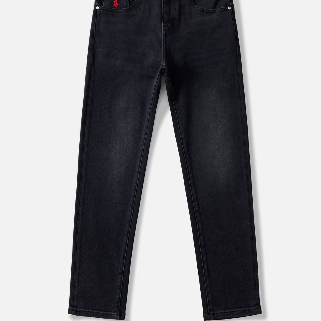 秋季刺绣工艺中腰小直筒男士牛仔裤洗水黑灰色修身舒适