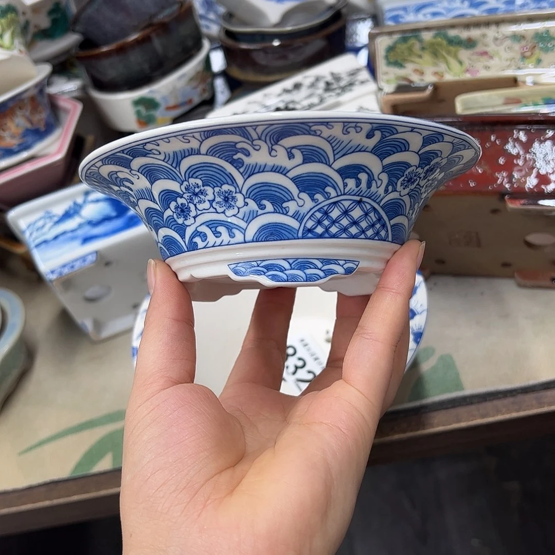 紫砂花盆837号瑕疵15/5cm仿手绘海浪花纹