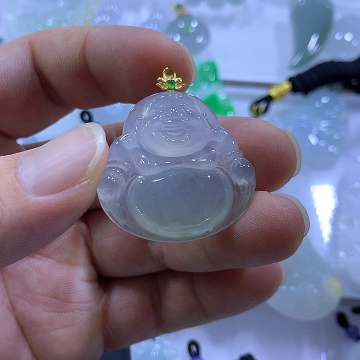 颈饰18K金镶嵌翡翠天然翡翠A货吊坠