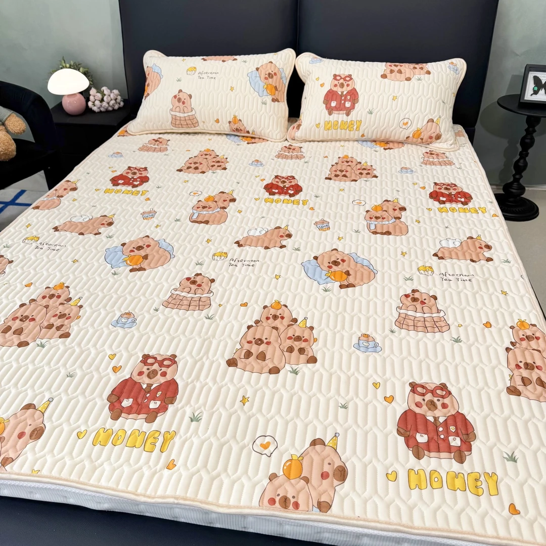 数码印花凉感丝凉席可机洗双面可用凉席三件套WQ-卡皮巴拉