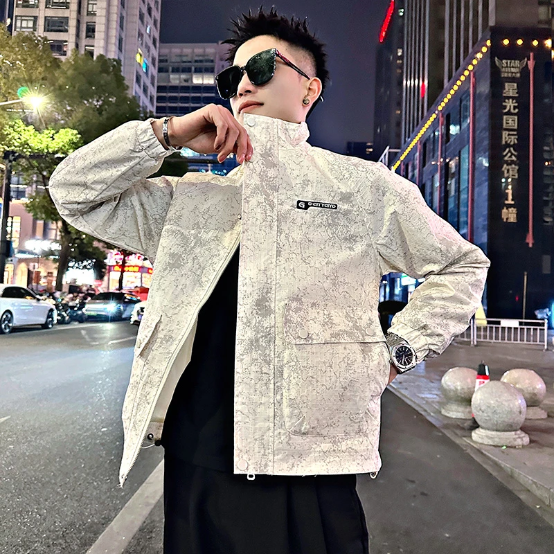 男士外套春秋季2025新款爆款印染高级感痞帅潮牌男装立领休闲夹克