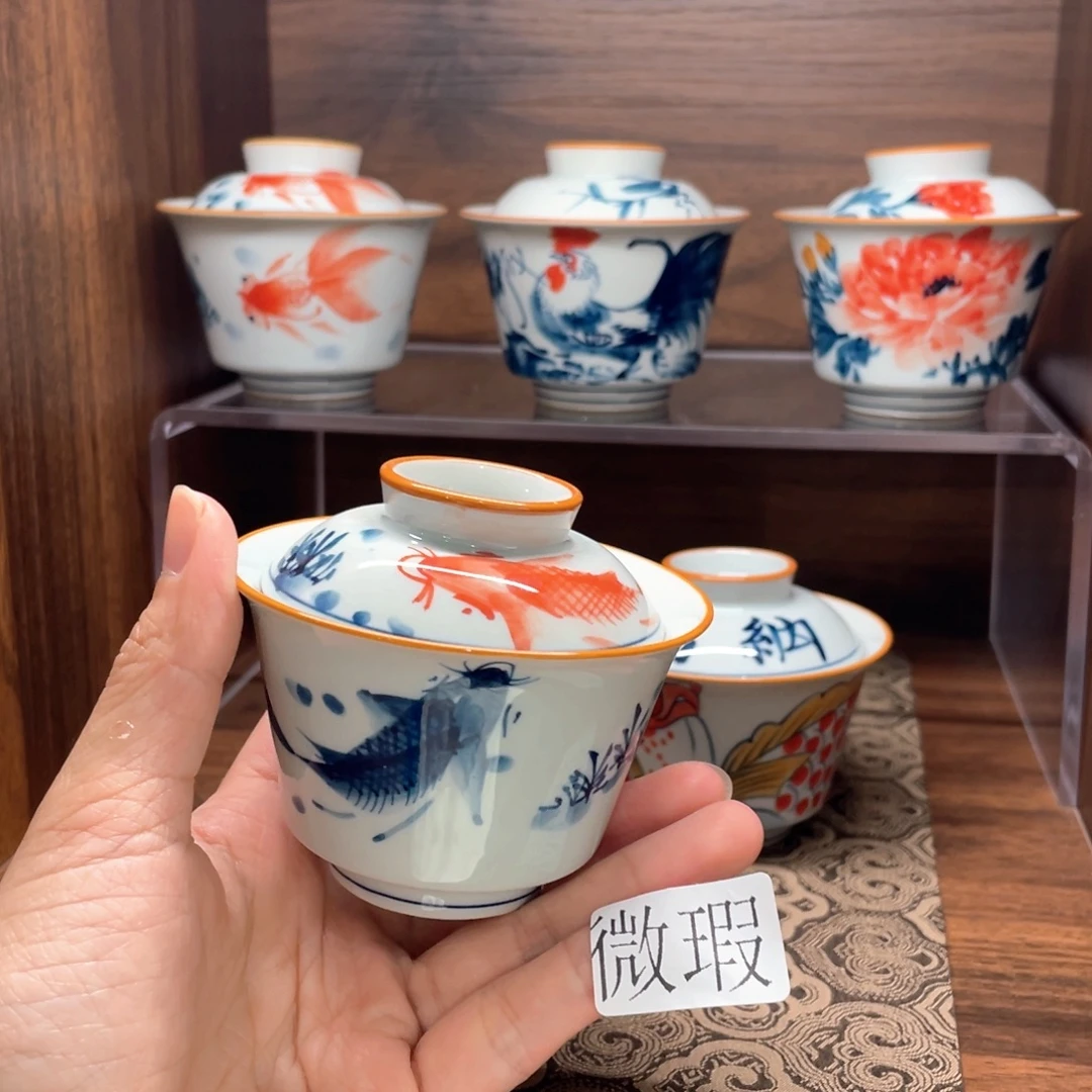 釉下手绘茶具微瑕
