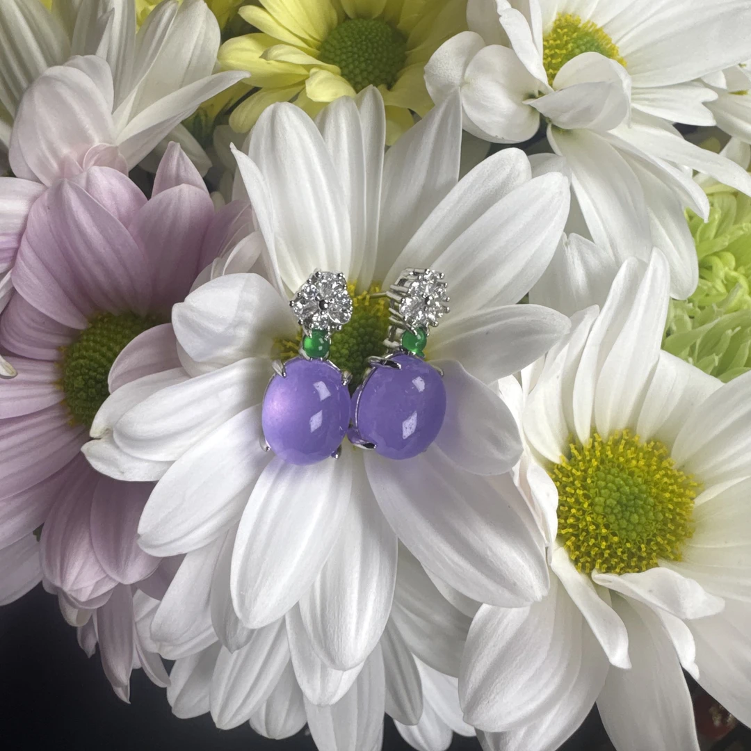 铜合金珐琅耳饰 天然紫罗兰小耳钉紫色气质百搭215