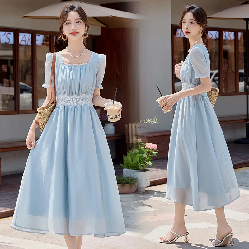 长裙法式夏天挂脖式夏季收腰裙2025女装小众气质裙子韩版小个子