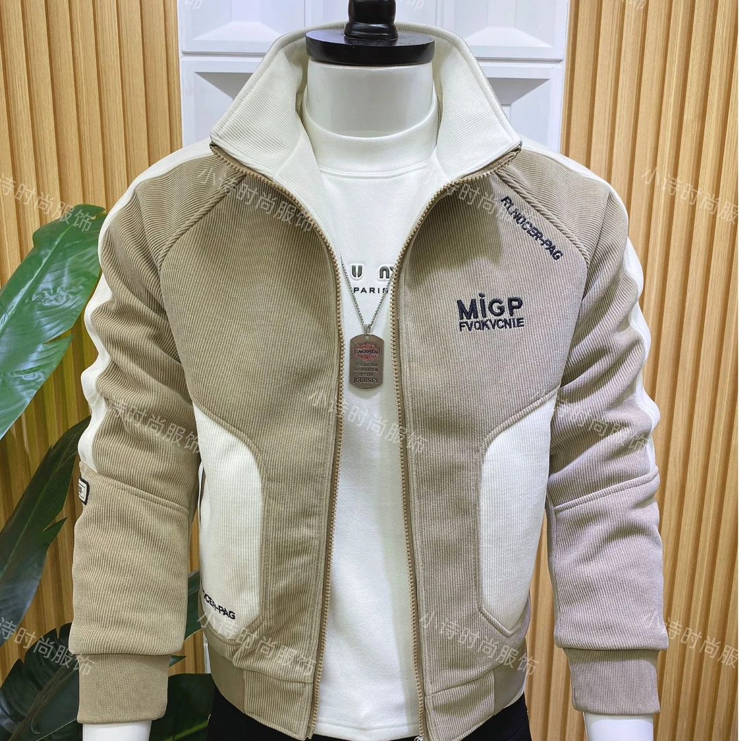 秋冬男士新款加绒外套2025时尚休闲百搭男款冬季立领加厚夹克保暖