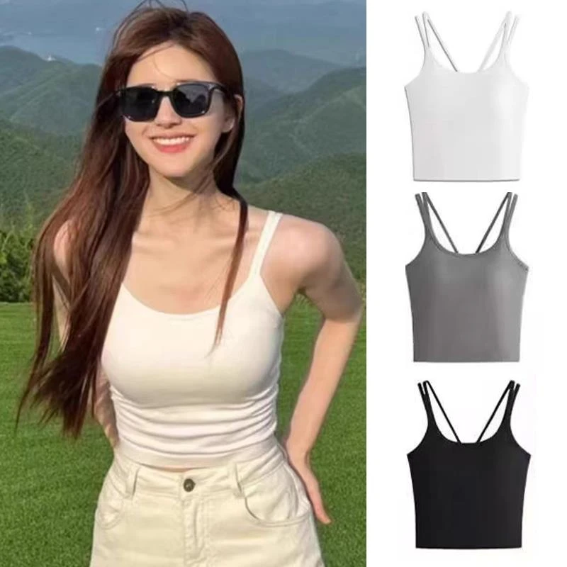 白色吊带背心内搭女春夏外穿带胸垫美背内衣文胸一体打底瑜伽上衣
