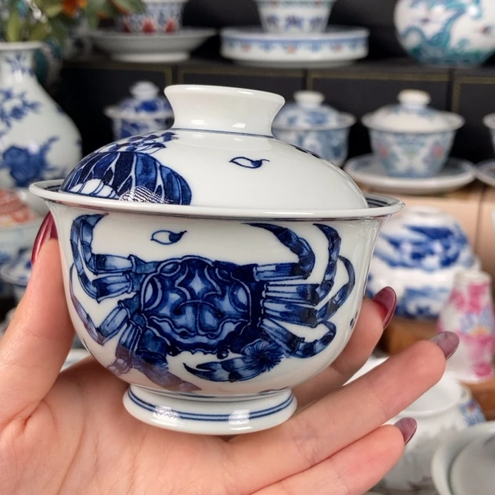 杯折葵非器螃蟹两才盖碗