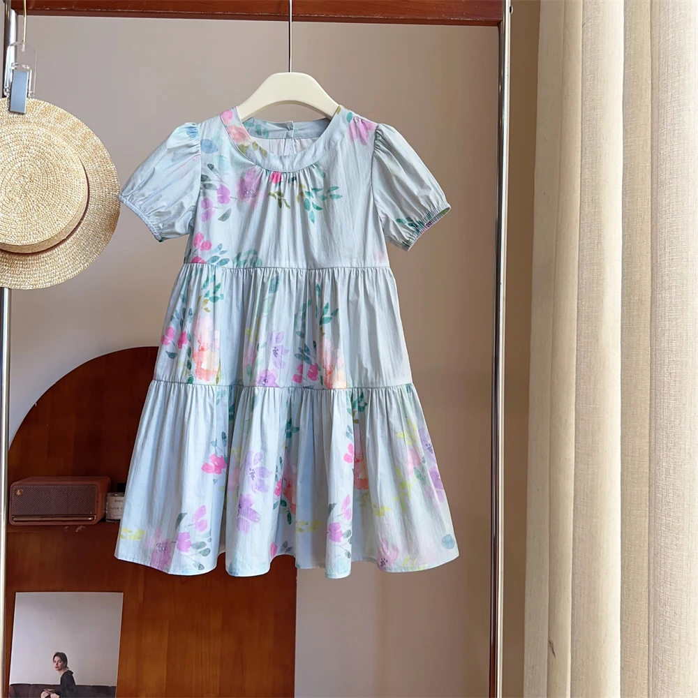 现货【花坊】5270女童纯棉连衣裙夏季洋气时尚薄款女宝花色短袖裙子