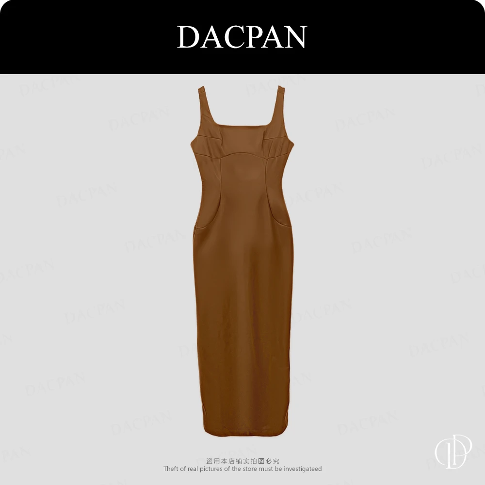 DACPAN-“城市猎人”后开叉收腰吊带连衣裙 皮裙 2025/盼·PP 1829