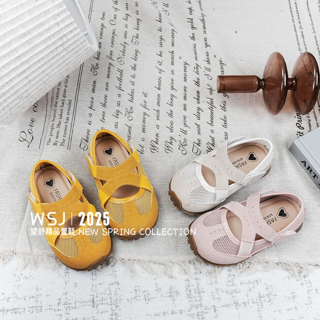 望舒家2025韩版女童蝴蝶扣休闲运动鞋网鞋夏季单网透气阿甘鞋788