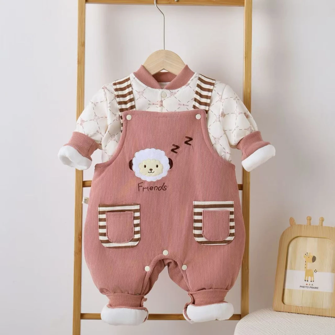 【小羊200克】秋冬棉服婴幼儿男童女童保暖两件套暗扣档背带两件套