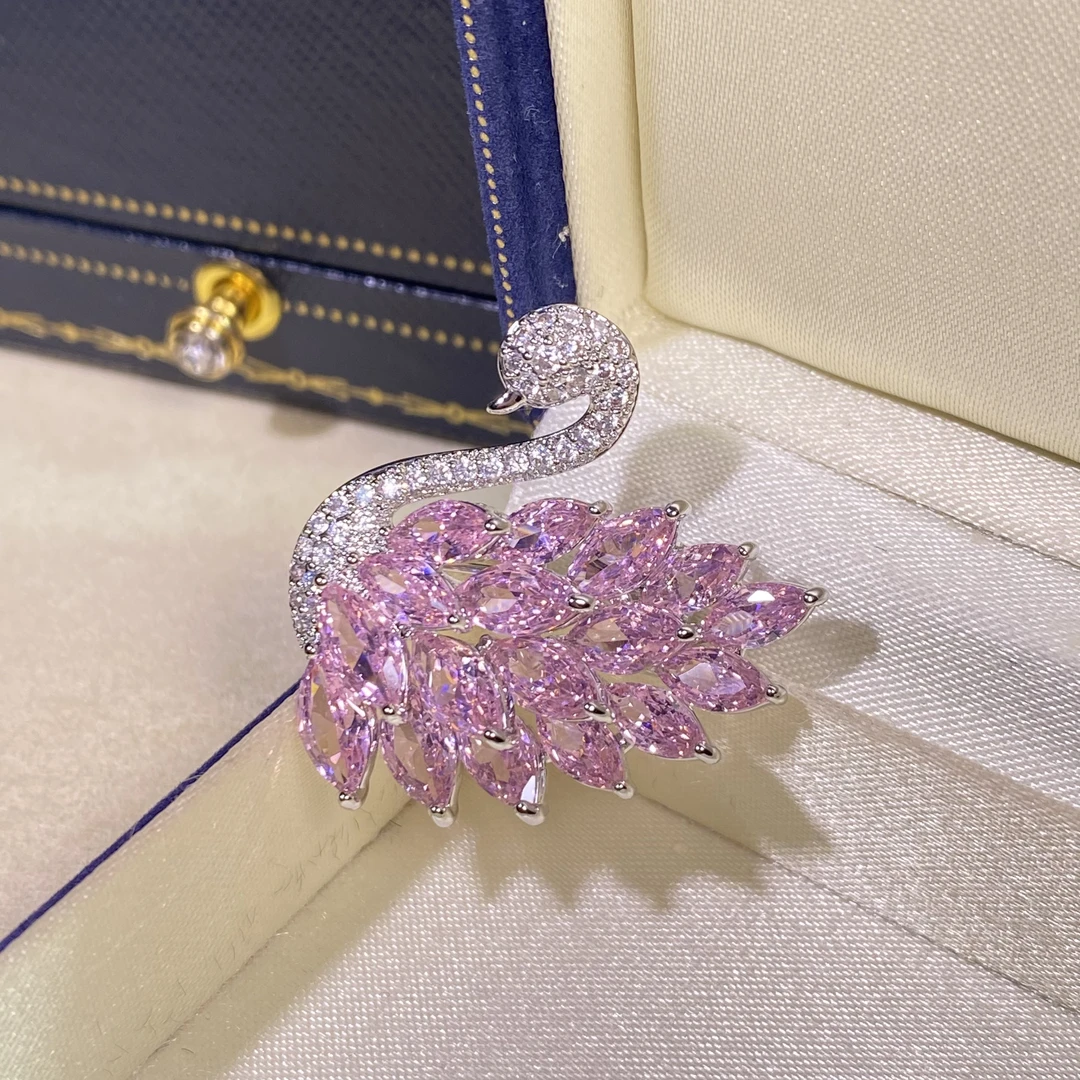 铜合金胸针 【粉色天鹅】轻奢时尚百搭经典精致优雅奢华高档6045