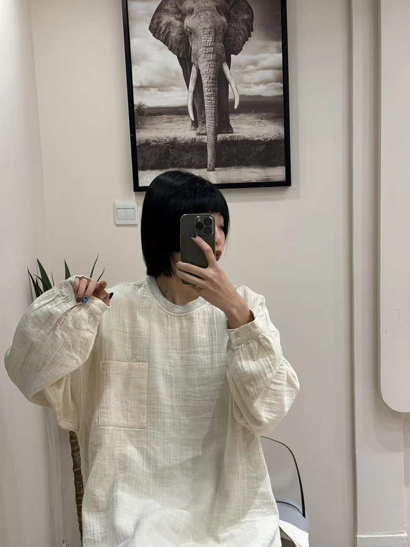 《遇见》2025新款百搭双纱黑杏两色衬衫休闲时尚