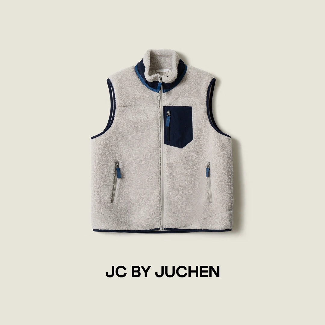 山系户外露营抗风保暖摇粒绒拼色立领马甲外套 FW085040