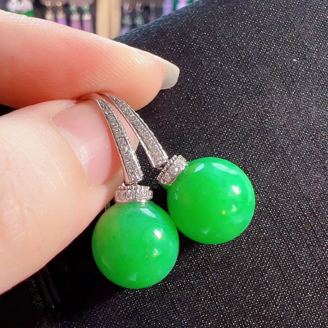 翡翠18K金镶嵌耳饰签收后24小时鉴赏期