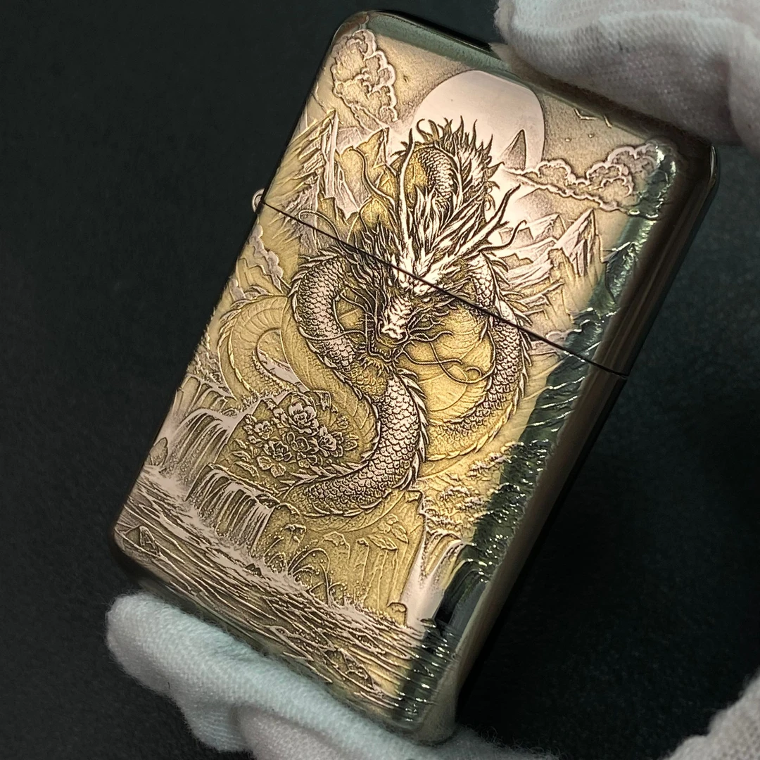 【龙霄凤羽】ZORRO佐罗790双色漏铜刻超薄便携煤油打火机龙凤