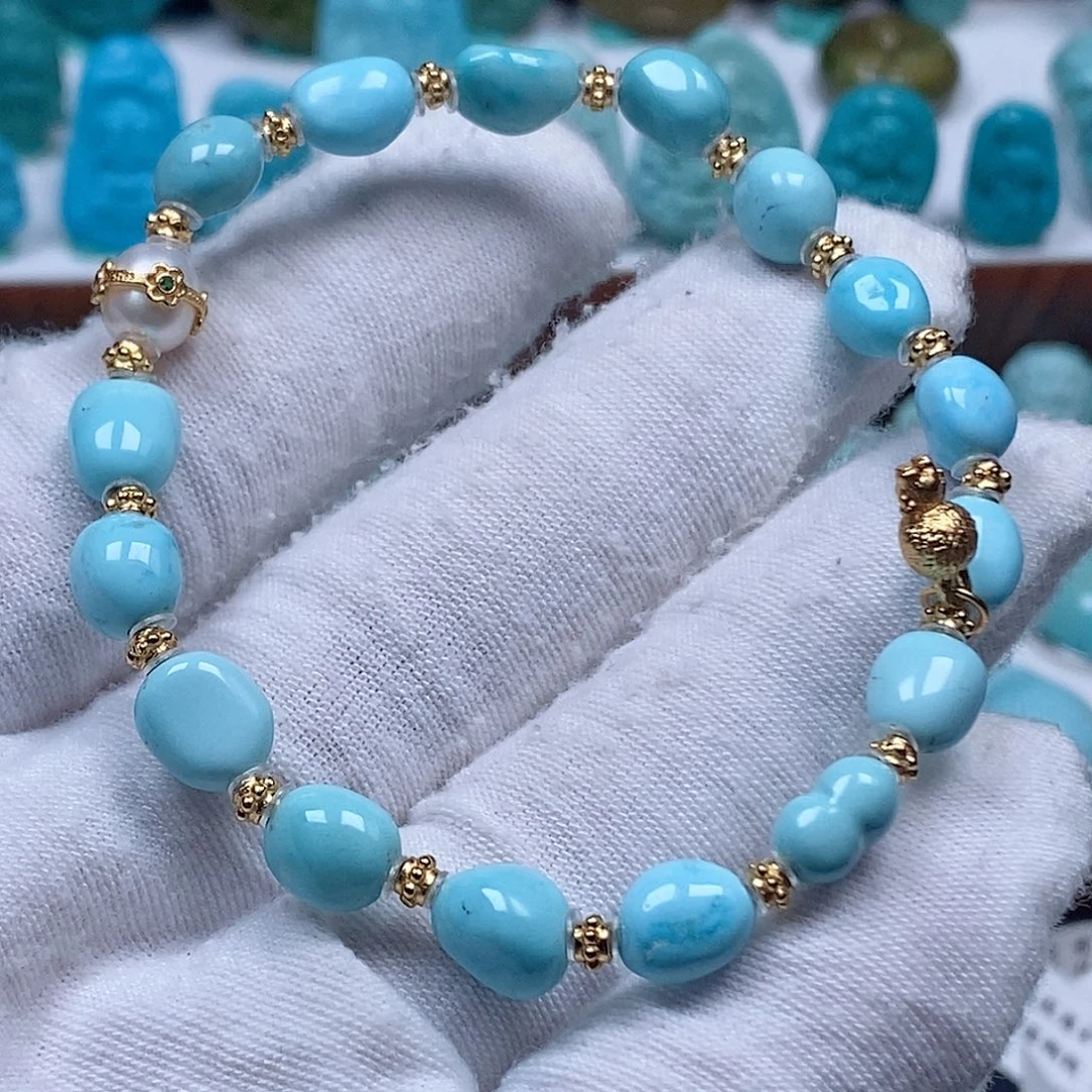 绿松石银S925镀金镶嵌手链