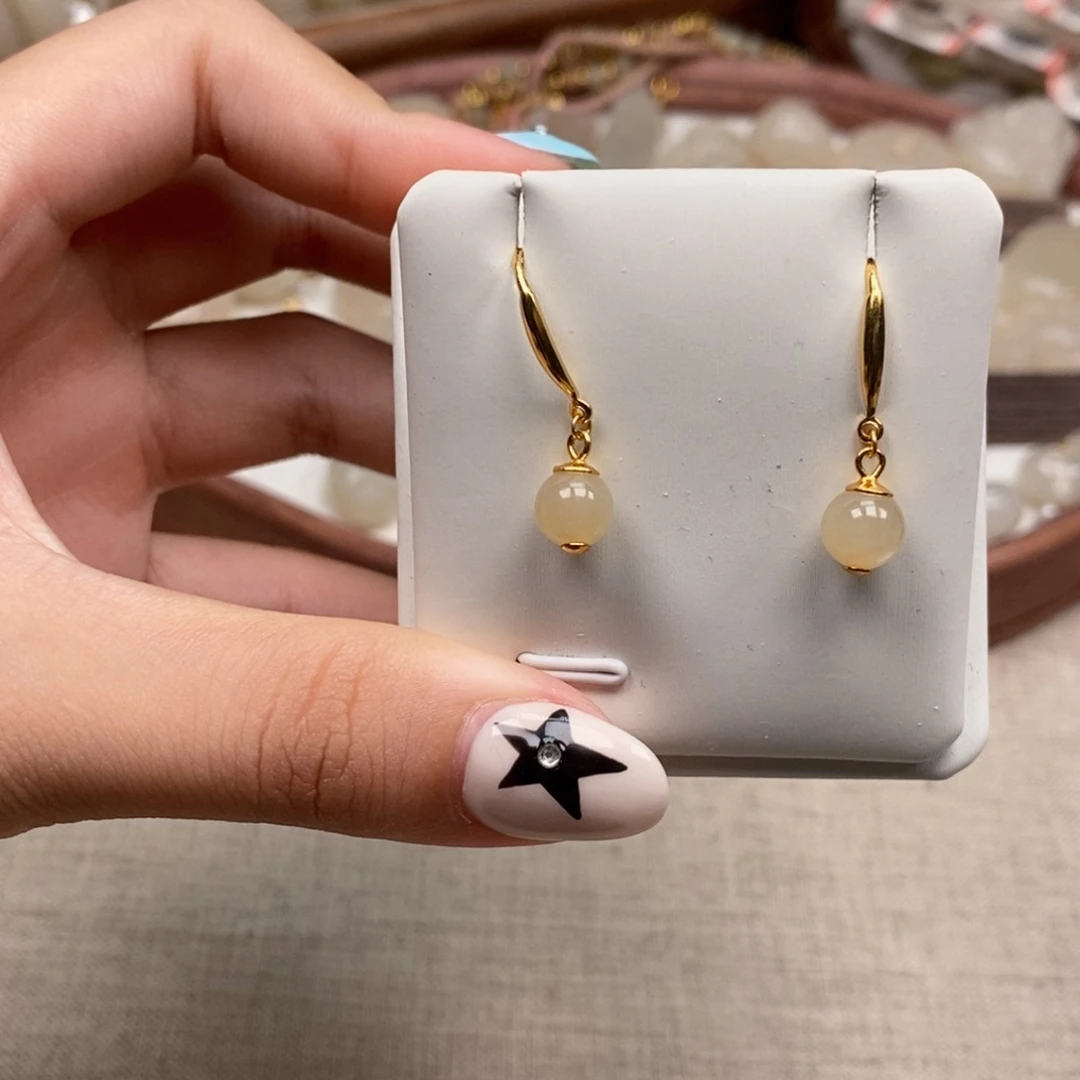 银S925镶嵌和田玉耳饰