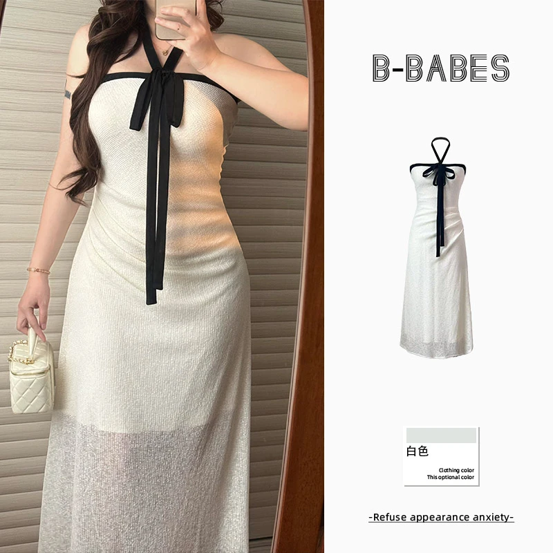 B-babes【贵圈之女】辣妹风挂脖抹胸连衣裙修身收腰显身材包臀裙