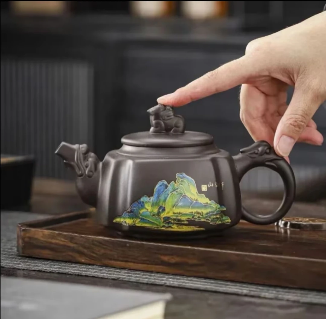 原矿紫砂变色千里江山紫砂壶茶具泡茶壶宜兴紫砂茶壶精美水壶中式