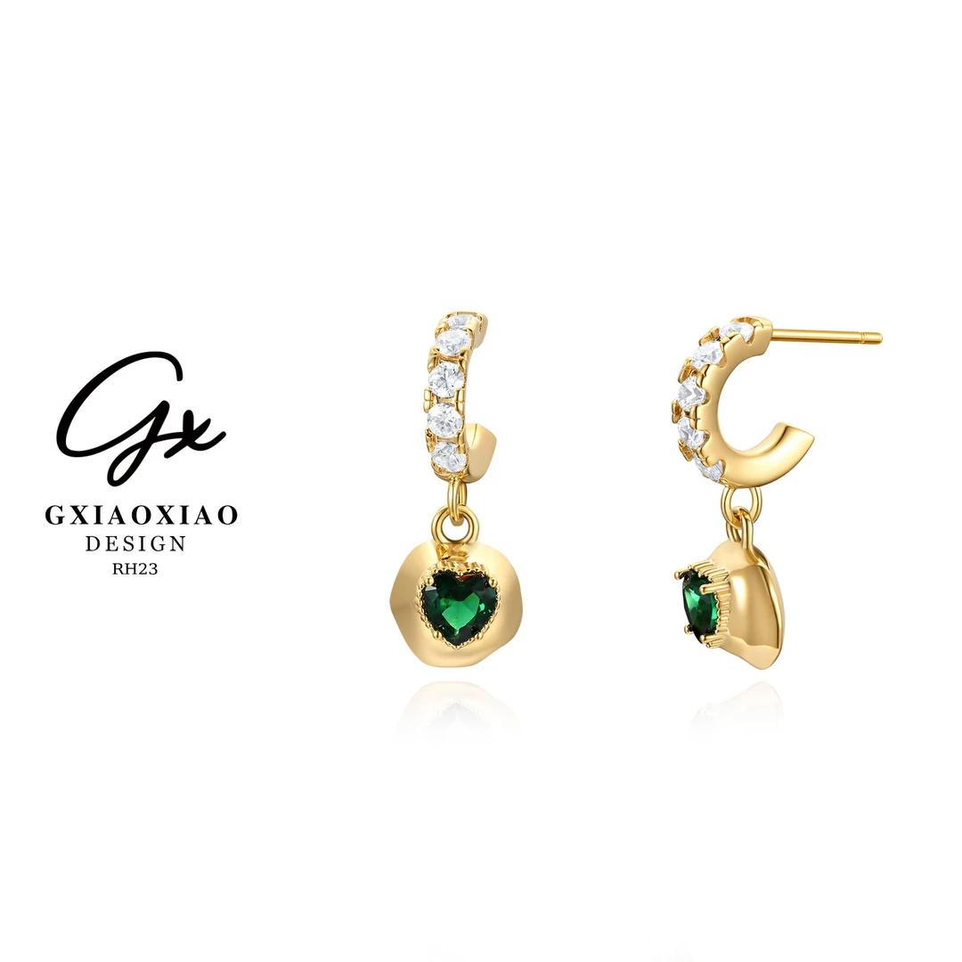 铜合金合成锆石耳饰 镀K金【都柏林绿洲】高级时尚设计C形耳环 RH23