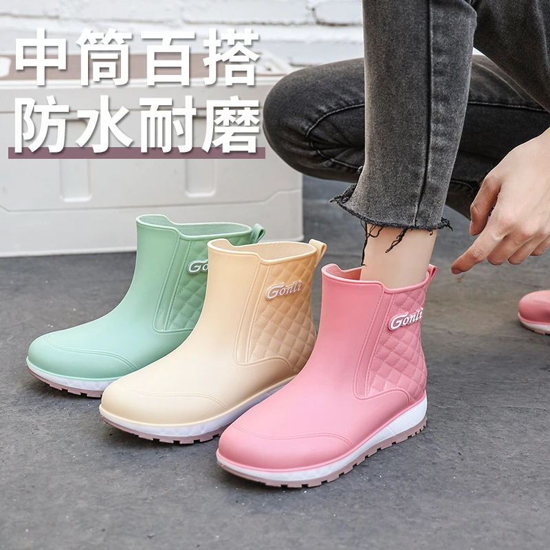 2025时尚成人防滑加绒保暖外穿中筒鞋底水鞋真防水雨鞋雨靴女