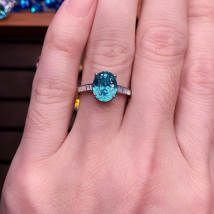 帕拉依巴碧玺戒指银S925镶嵌蓝