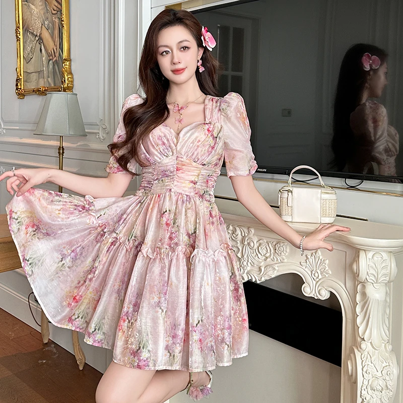 【NAIAN定制】碎花减龄显年轻方领高腰温柔风a字连衣裙夏季21372