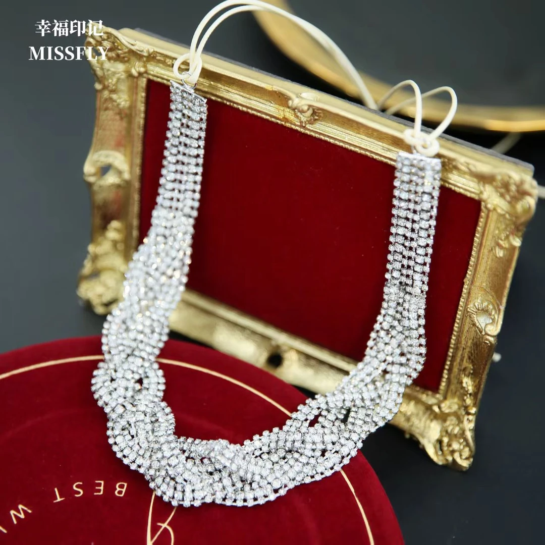新娘项链婚纱礼服配饰高级感奢华水钻项链锁骨链婚礼旅拍能做发带