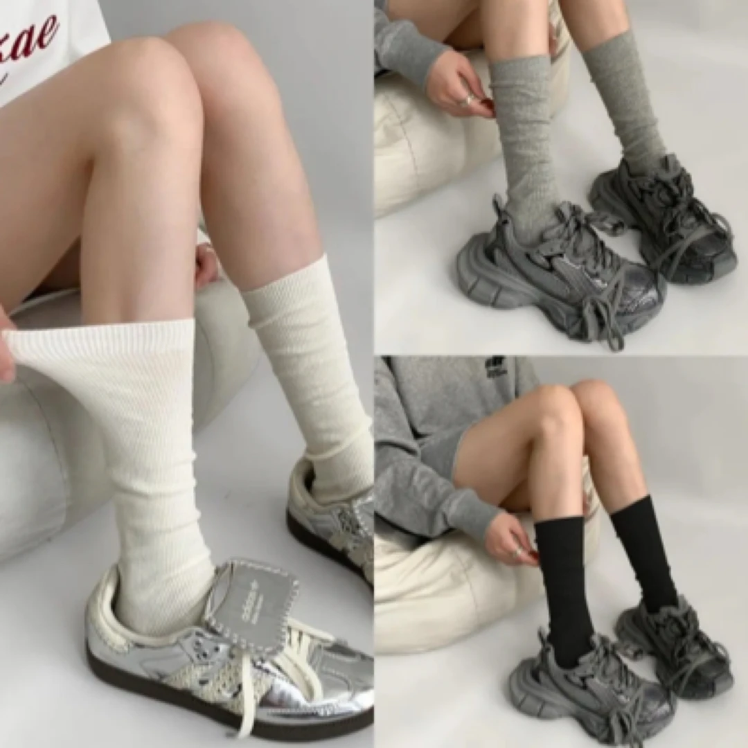日系风学院风简约风高筒女运动袜ins小腿袜筒袜秋冬网红长筒