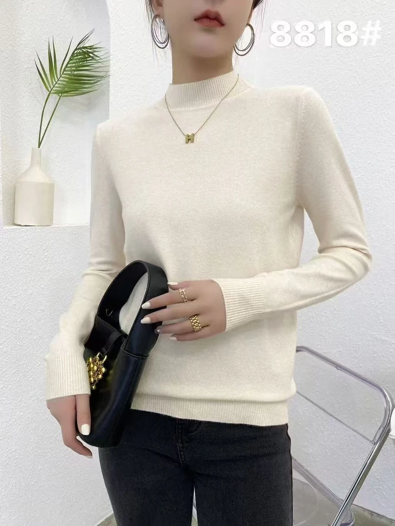 女针织衫莫兰绒圆领针织半高领加厚时尚套头打底衫